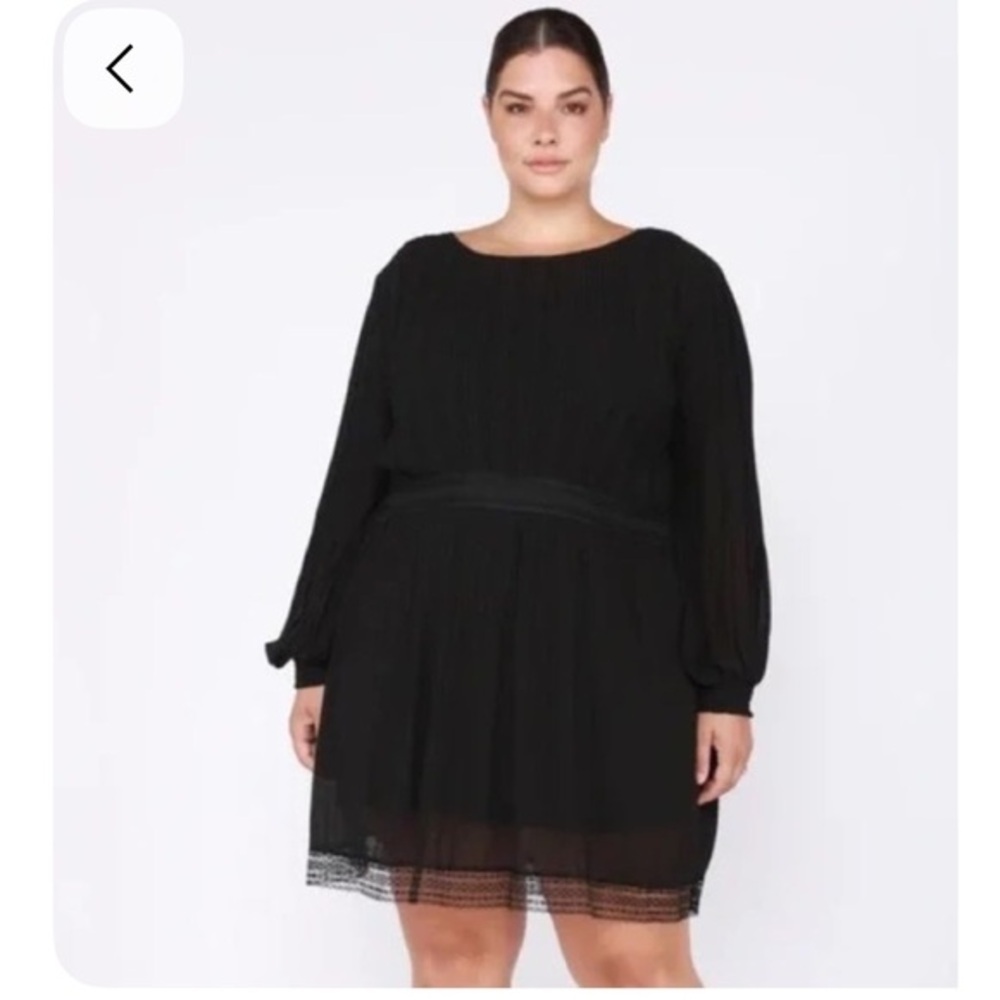 Dex Black Long Sleeve Rest Assured Pleated Dress. 2X  Ret $100